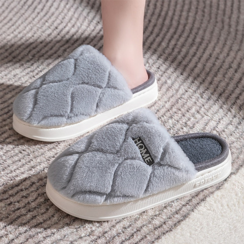 Plush Slippers Winter For Women Indoor Floor Bedroom Home Slipper Warm Solid House Shoes.