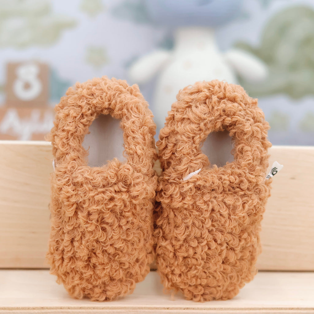 Teddy Baby Booties House Slippers, Non-Slip Sole, Organic Cotton Lining, Home Nursery Shoes Taba