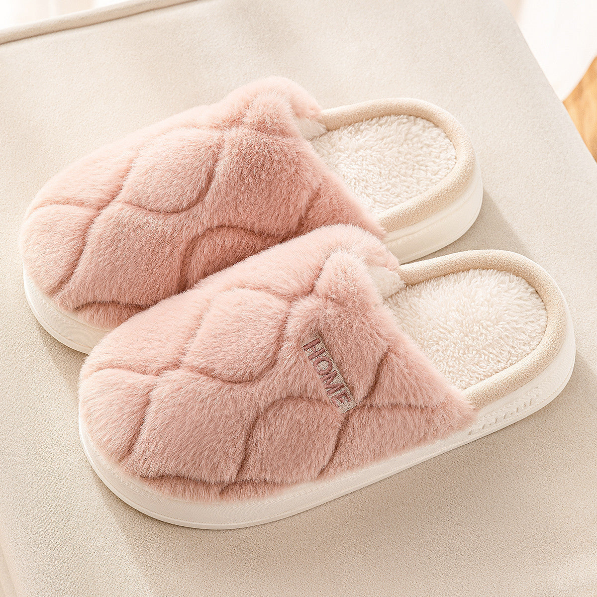 Plush Slippers Winter For Women Indoor Floor Bedroom Home Slipper Warm Solid House Shoes.