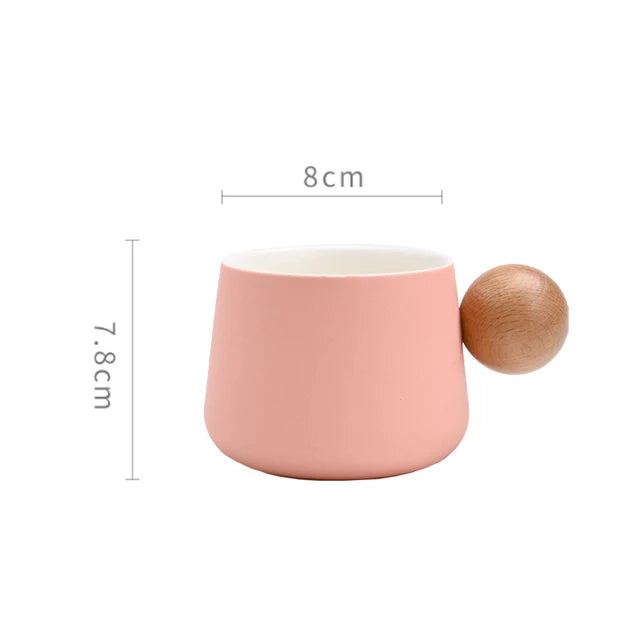 Ceramic Coffee Cup and Saucer Set Espresso Cups Light Luxury Wooden Handle Afternoon Tea Mug Female Original Mugs Couple Gifts